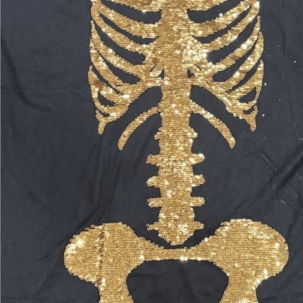 Tipsy Elves Black Sheer Mini Dress with Gold Sequin Skeleton - Picture 4 of 7